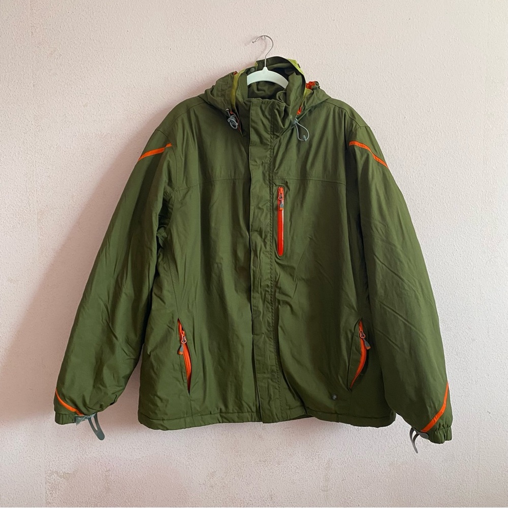 Lands' End 100% Nylon Apres Ski Outdoor Detachable Hoodie Olive Full Zip Jacket